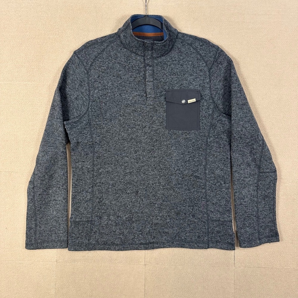 Woolrich Quarter Snap Fleece Pullover Mens M Gray Marl Chest Pocket Sweater